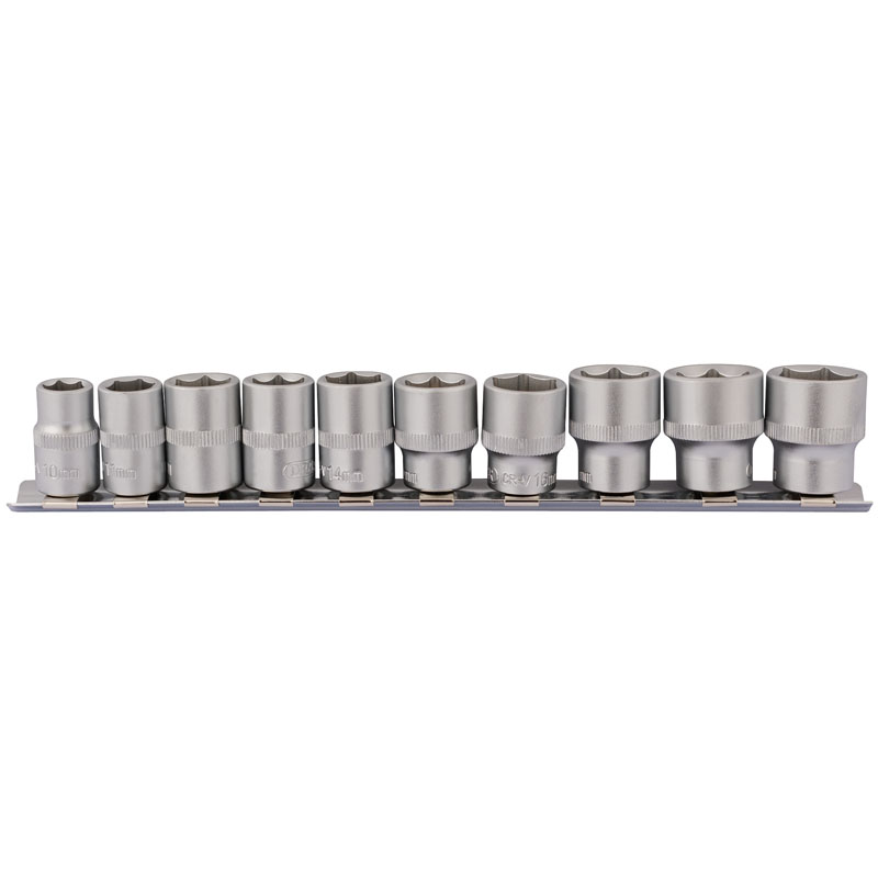 DRAPER 3/8" SQ. DR. SOCKET SET ON METAL RAIL (10 PIECE)