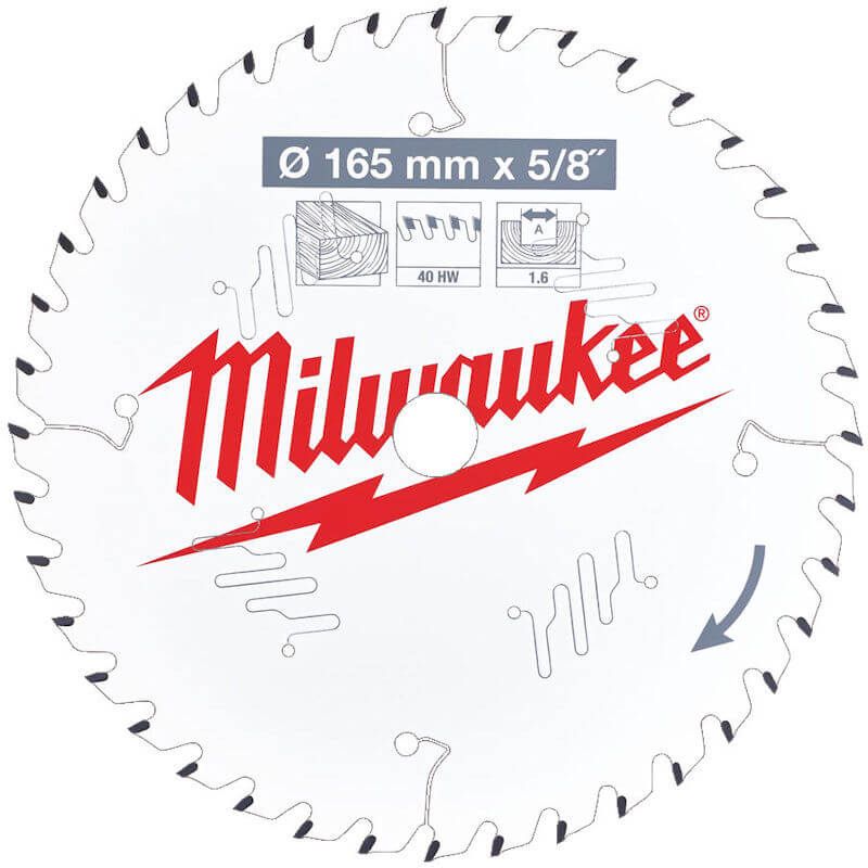 Milwaukee Circular Saw Blade - 165 X 15.87 X 1.6 X 40t