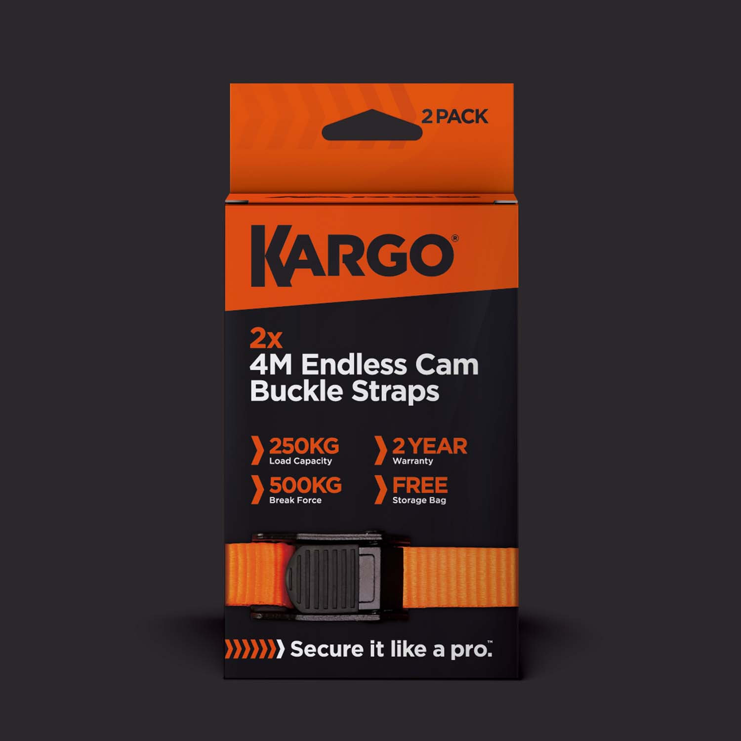 Kargo 25mm x 4m Endless Cam Buckle Straps - Pack of 2