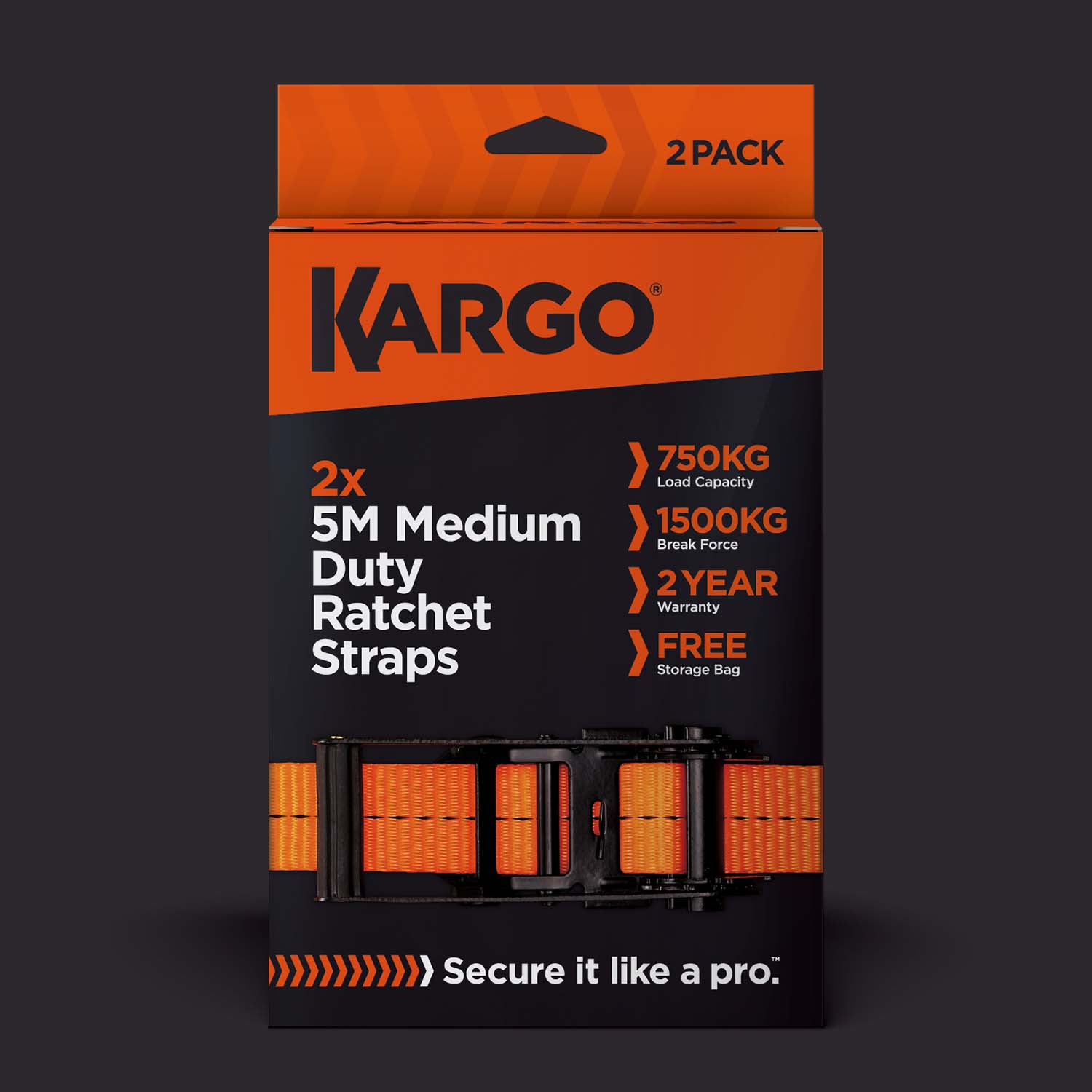 Kargo 35mm x 5m Medium Duty Ratchet Strap - Pack of 2