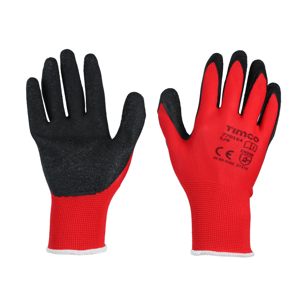 TIMco Size 9 / Large Light Grip Gloves - Crinkle Latex Coated Polyester