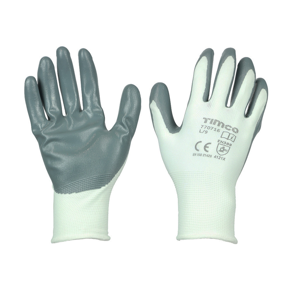 TIMco Size 9 / Large Secure Grip Gloves - Smooth Nitrile Foam Coated Polyester