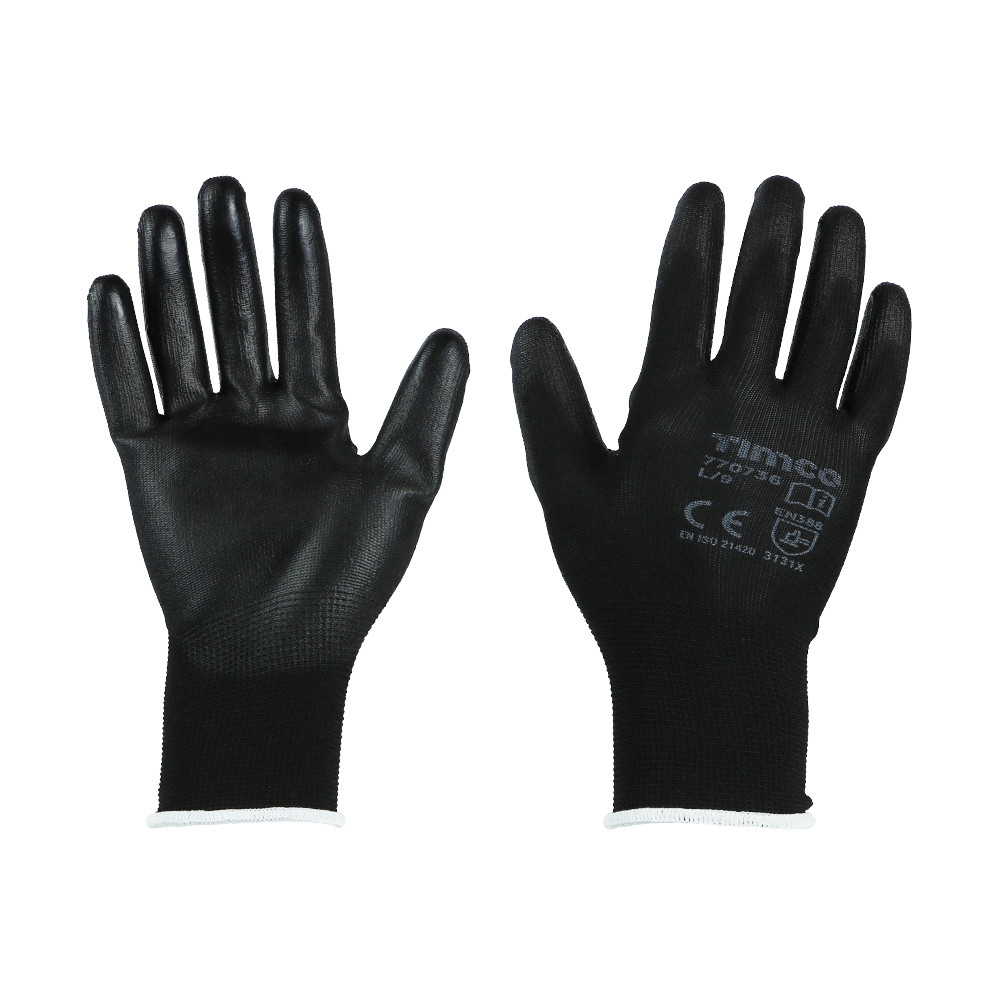 TIMco Size 9 / Large Durable Grip Gloves - PU Coated Polyester