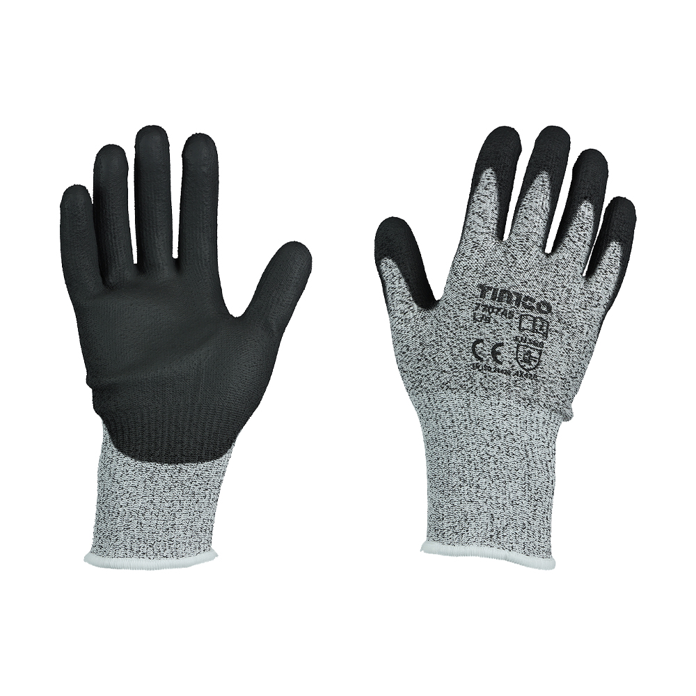 TIMco Size 9 / Large High Cut Gloves - PU Coated HPPE Fibre with Glass Fibre