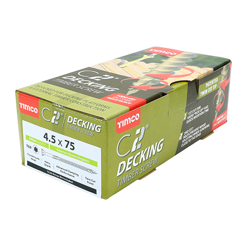 C2 Advanced Decking Timber Screws - 4.5 x 50 (9 x 2") - Countersunk Exterior Green (Box of 250)