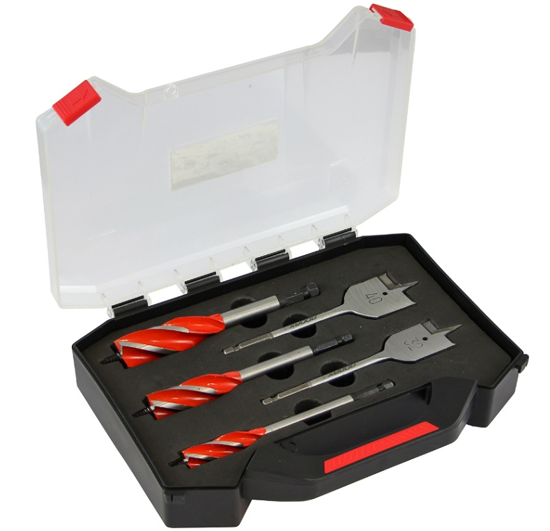 Addax Carpenter's Speed Auger & Flat Wood Bit Kit – 5 Piece