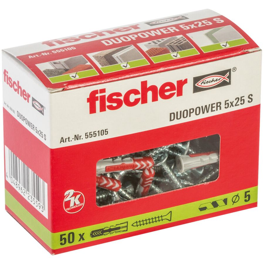 FISCHER DUOPOWER 5 X 25 PLUGS - PACK OF 100