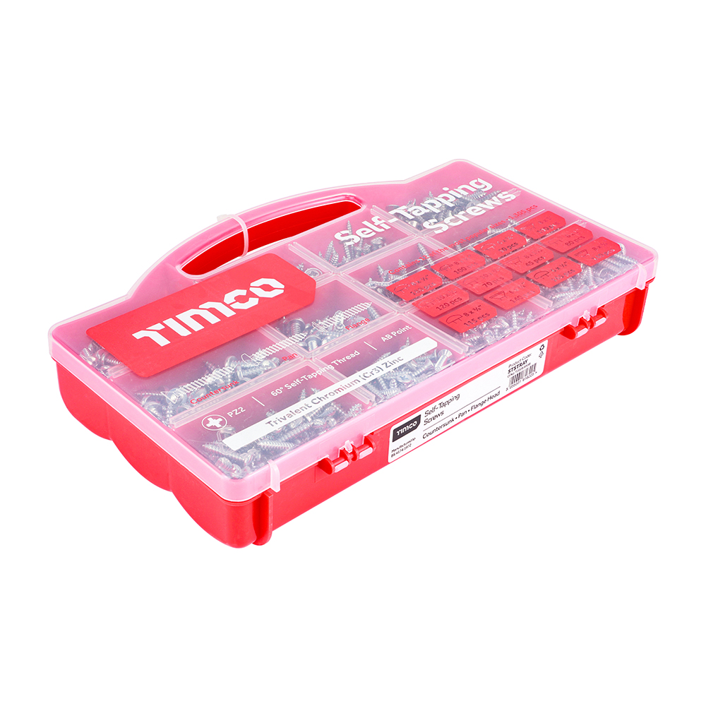 TIMco Assorted Self-Tapping Screws - Assorted Pozi Pan, Csk & Flange - 1305pcs