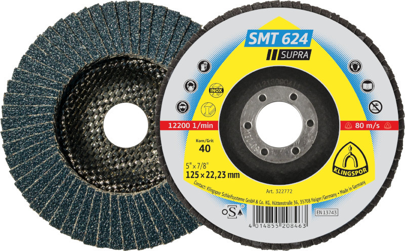 KLINGSPOR 115mm x 36 Grit x 22.23mm SMT 624 SUPRA FLAP DISC