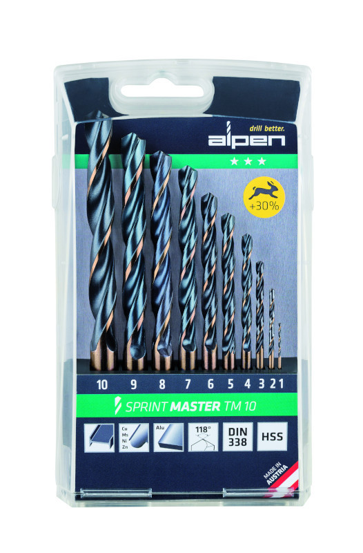 ALPEN 10 PIECE HSS SPRINT MASTER DIN 338 (PACK OF 10) 1MM-10MM