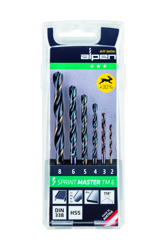 ALPEN 6 PIECE HSS SPRINT MASTER DIN 338 (PACK OF 6) 2MM-8MM