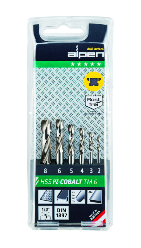 ALPEN 6pcs HSS  COBALT STUB DRILL SET 2 - 8mm